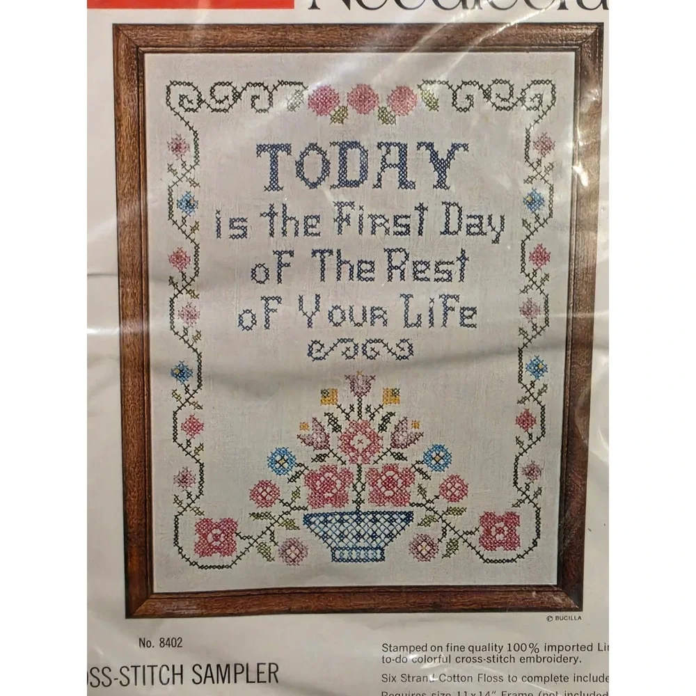 Vintage Bucilla Cross Stitch Sampler Kit Today Is The First Day 8402 Floral Kit